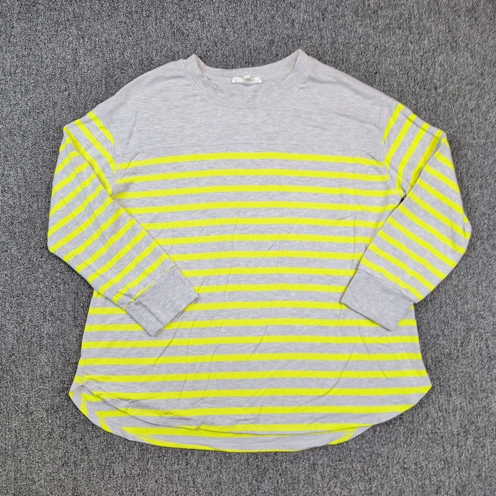 Workshop Modern Striped Top 1X Gray Neon Yellow Modal Blend Long Sleeve Tee